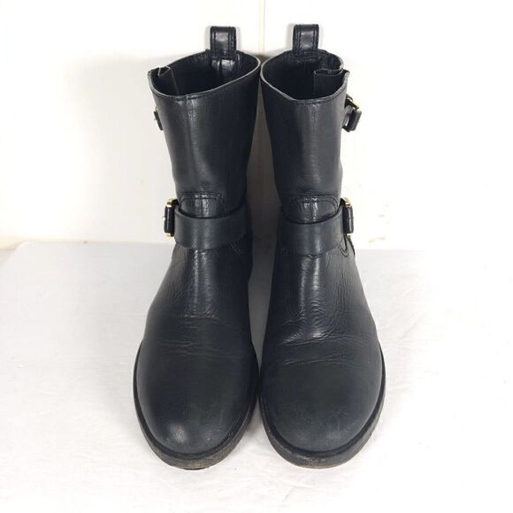 Tory Burch Women’s Bennie US 7M Black Leather Buckled Ankle Biker Riding Boots - Picture 3 of 13